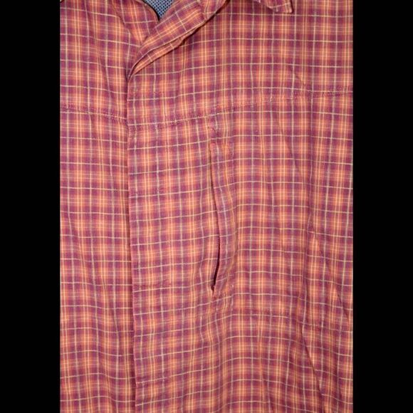 WOOLRICH ORANGE PLAID MEN'S 3XLT HIDDEN BUTTON FRONT SHORT SLEEVE SHIRT - Picture 7 of 8